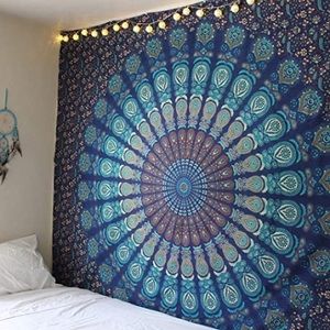 Dark Blue Circular Design Tapestry